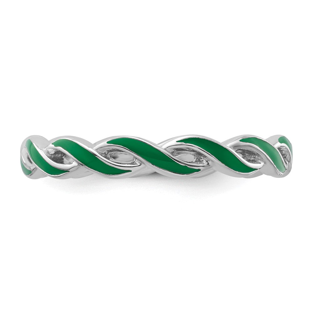 Sterling Silver Stackable Expressions Green Enamel Ring