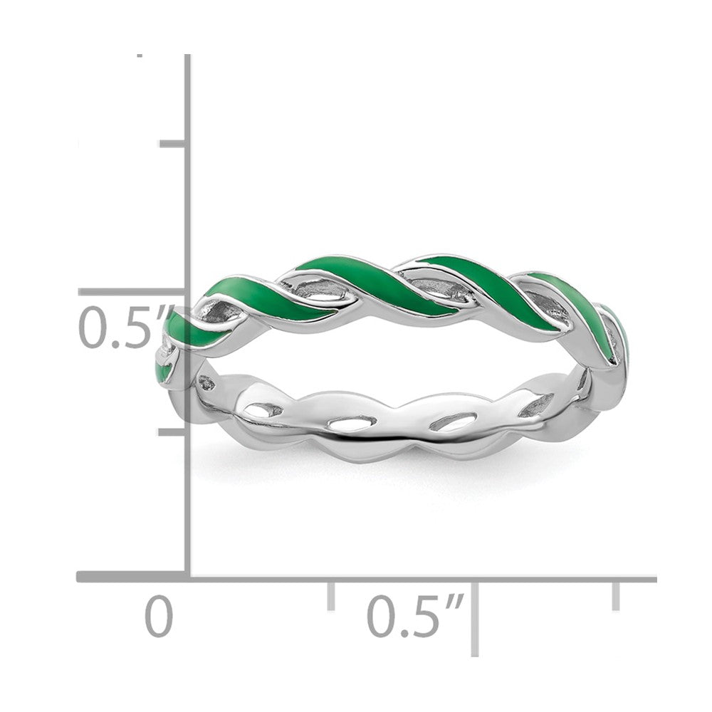 Sterling Silver Stackable Expressions Green Enamel Ring