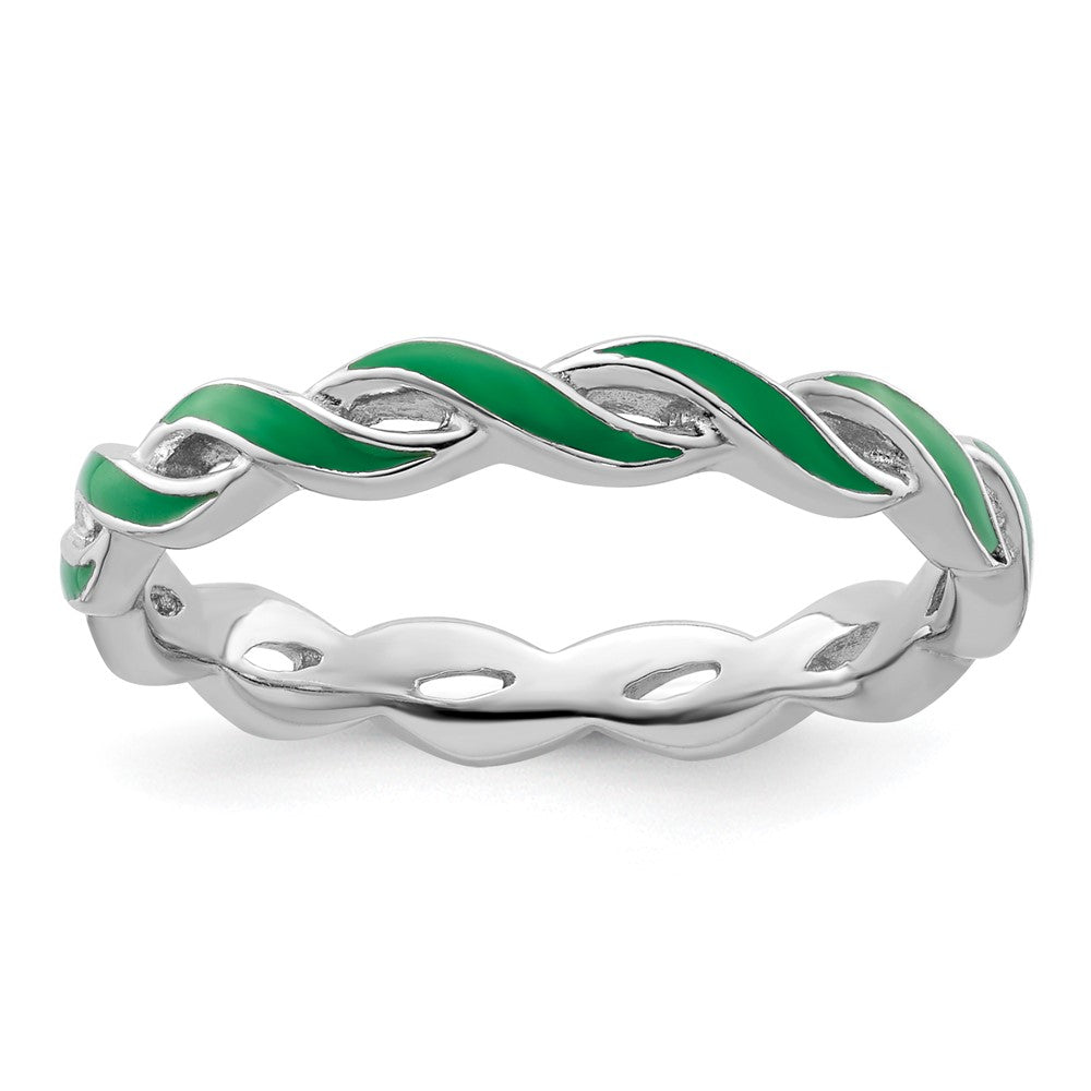 Sterling Silver Stackable Expressions Green Enamel Ring