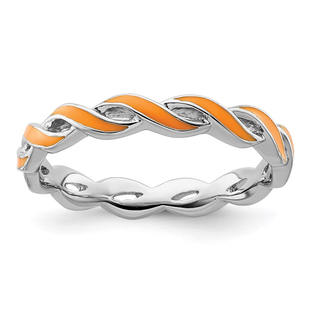 Sterling Silver Stackable Expressions Orange Enamel Ring