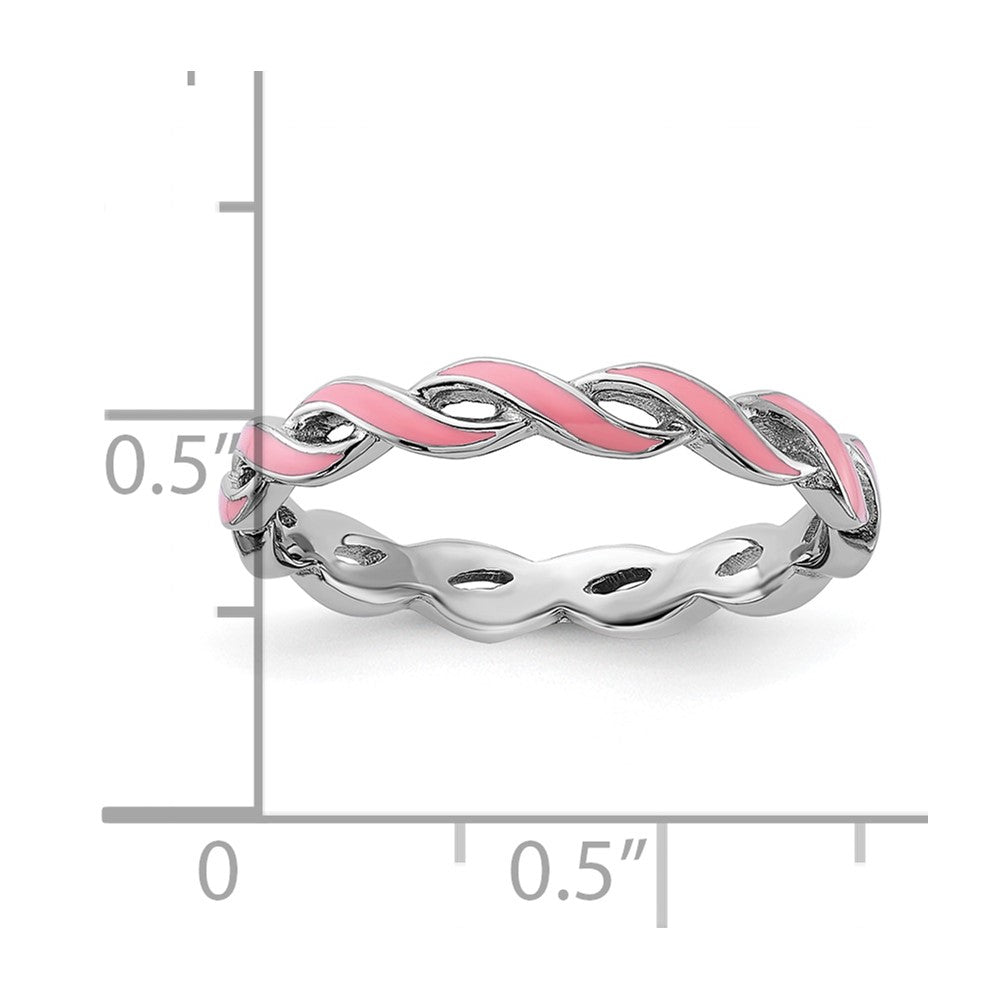 Sterling Silver Stackable Expressions Pink Enamel Ring