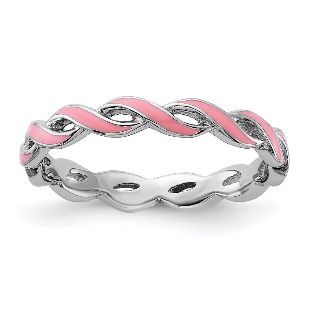 Sterling Silver Stackable Expressions Pink Enamel Ring