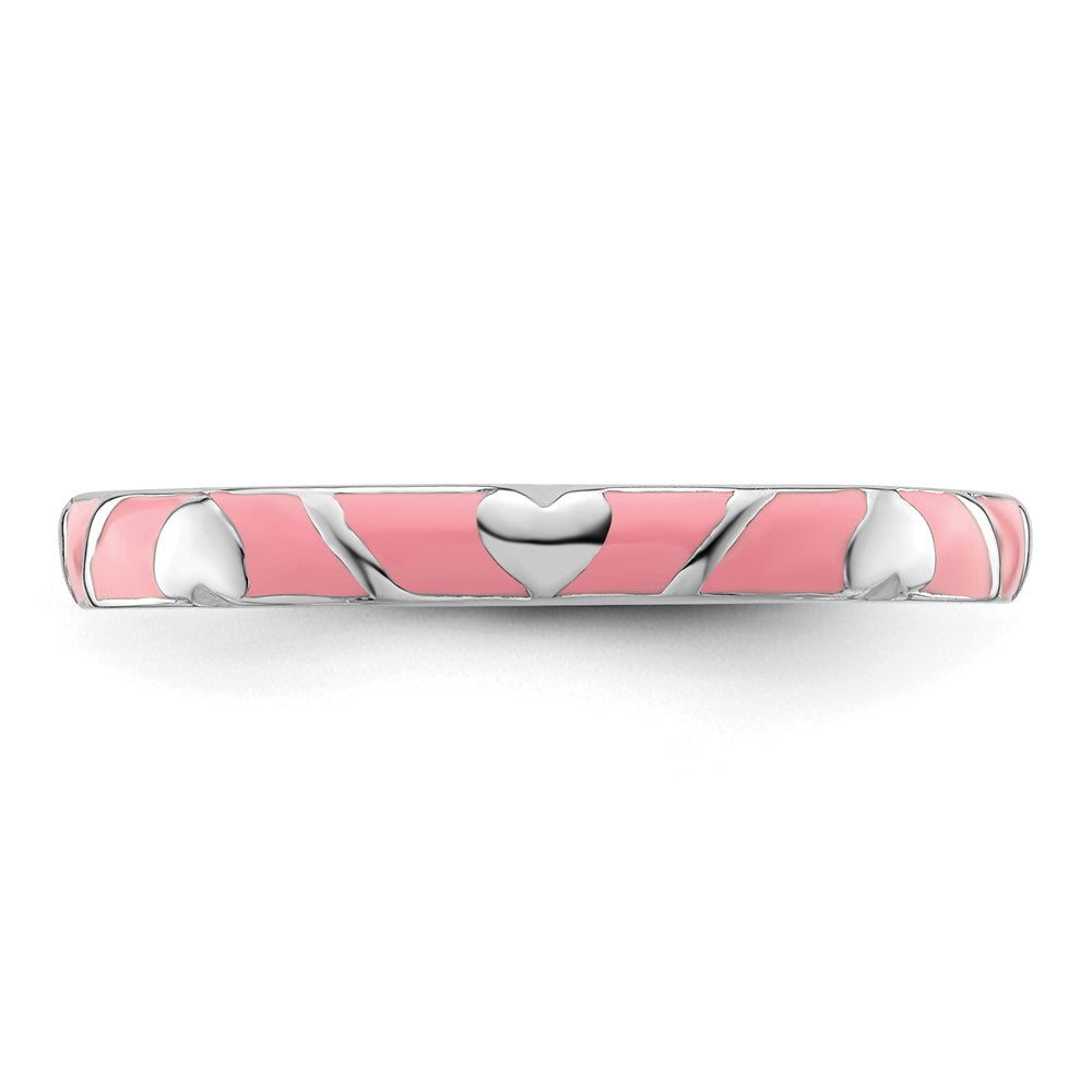 Sterling Silver Stackable Expressions Pink Enamel Heart Ring