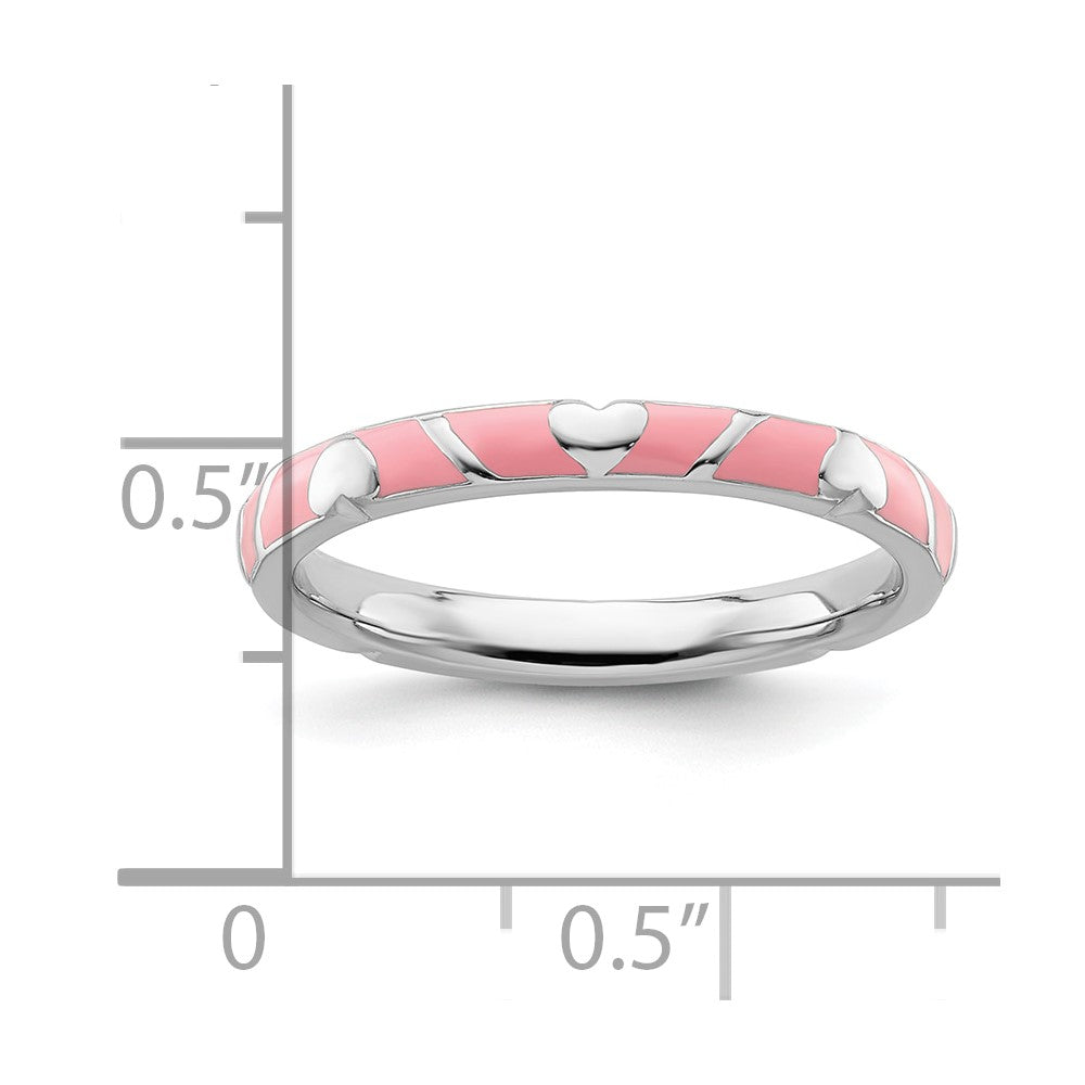 Sterling Silver Stackable Expressions Pink Enamel Heart Ring