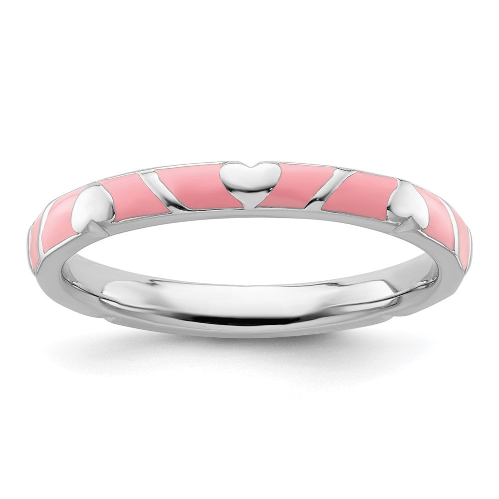 Sterling Silver Stackable Expressions Pink Enamel Heart Ring