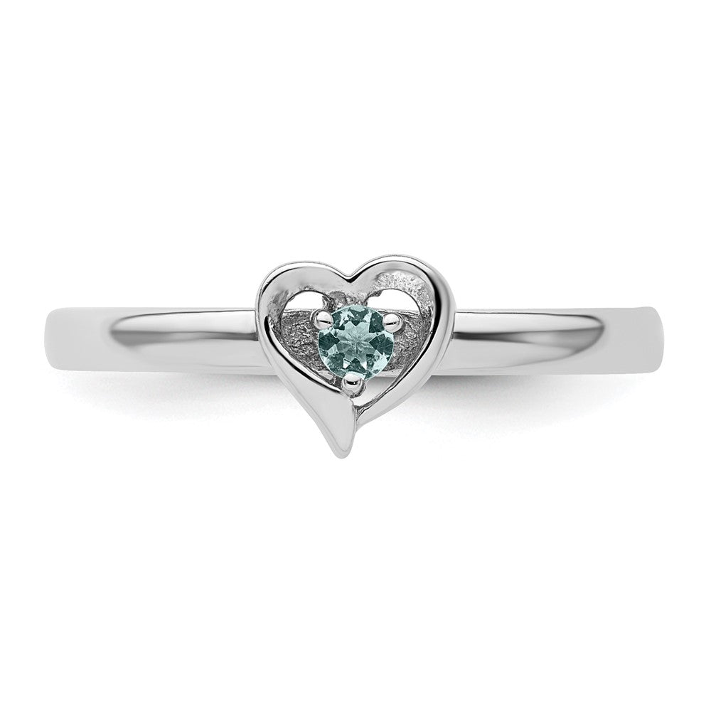 Sterling Silver Stackable Expressions Aquamarine Heart Ring