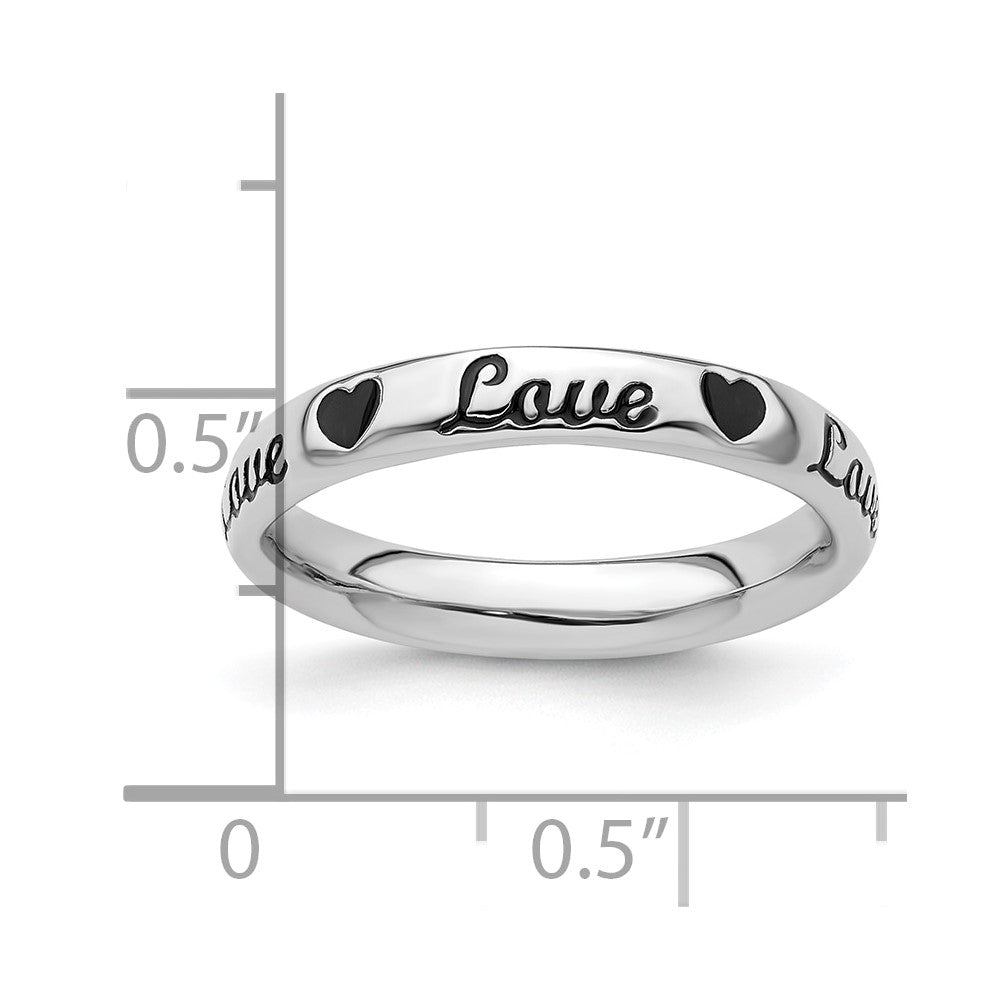 Sterling Silver Stackable Expressions Black Enamel Love Ring