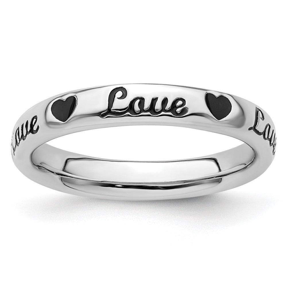 Sterling Silver Stackable Expressions Black Enamel Love Ring