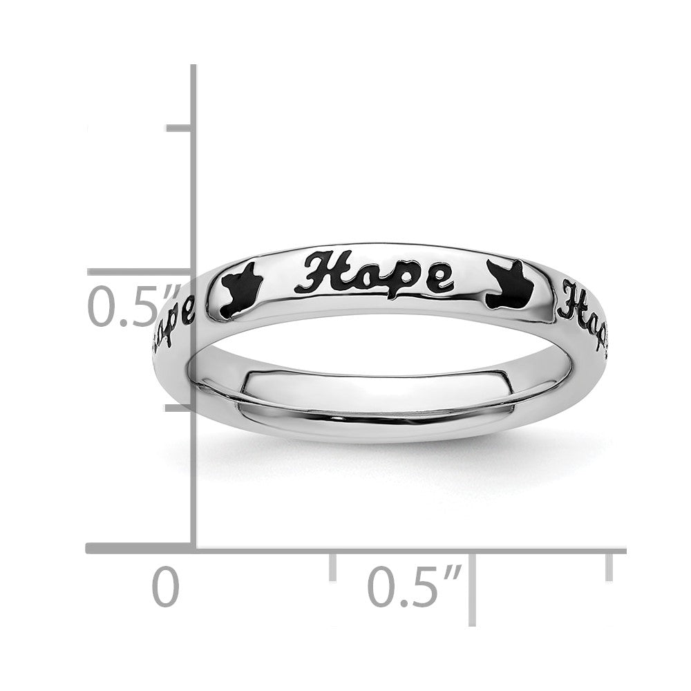 Sterling Silver Stackable Expressions Black Enamel Hope Ring