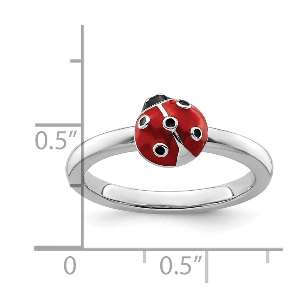 Sterling Silver Stackable Expressions Red/Black Enamel Ladybug Ring