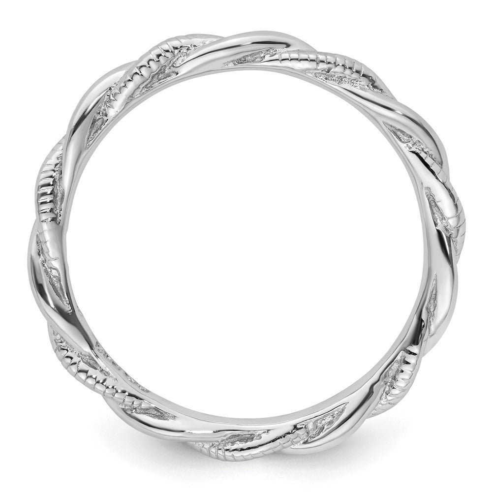 Sterling Silver Stackable Expressions Rhodium-plated Polished and Textured Twist Ring