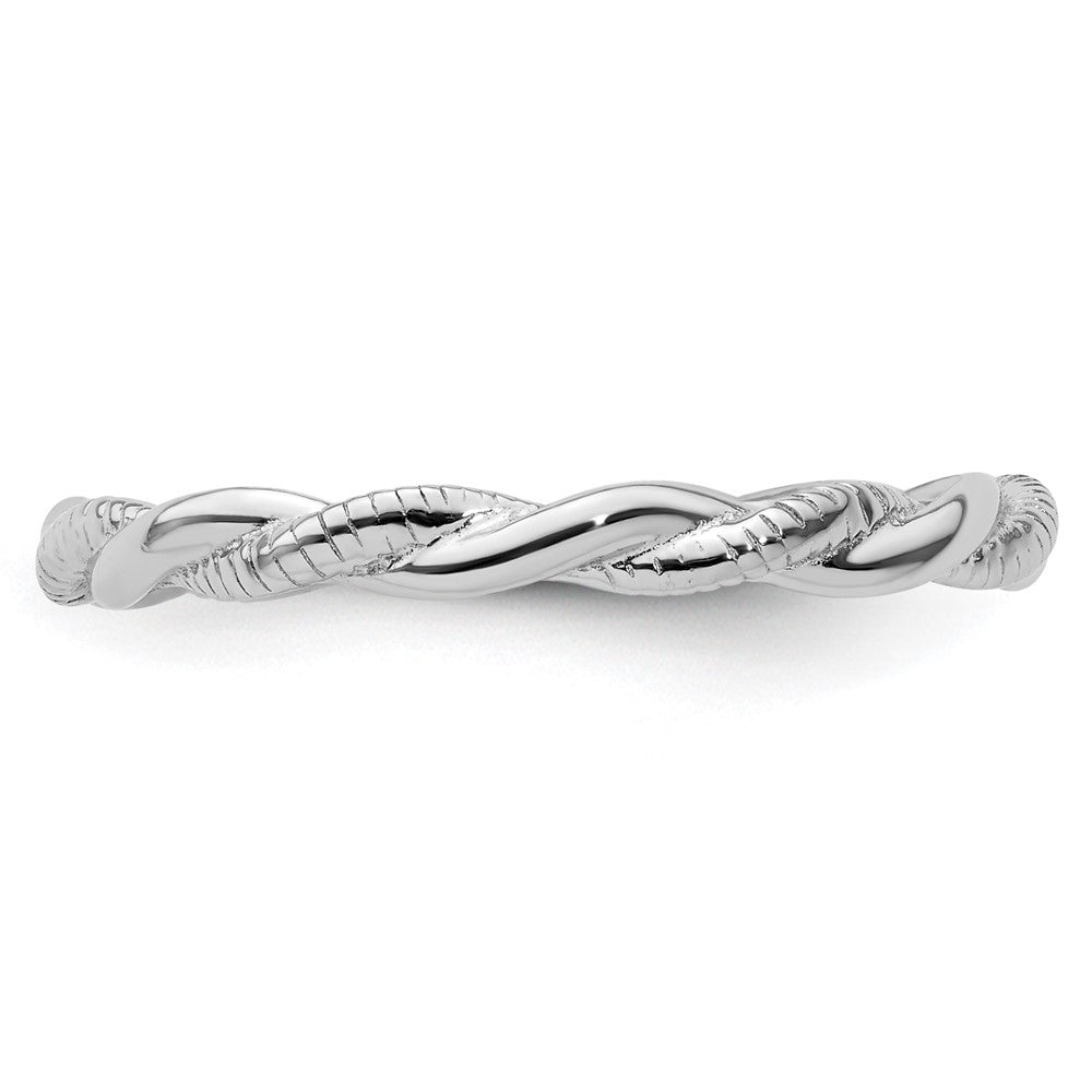 Sterling Silver Stackable Expressions Rhodium-plated Polished and Textured Twist Ring