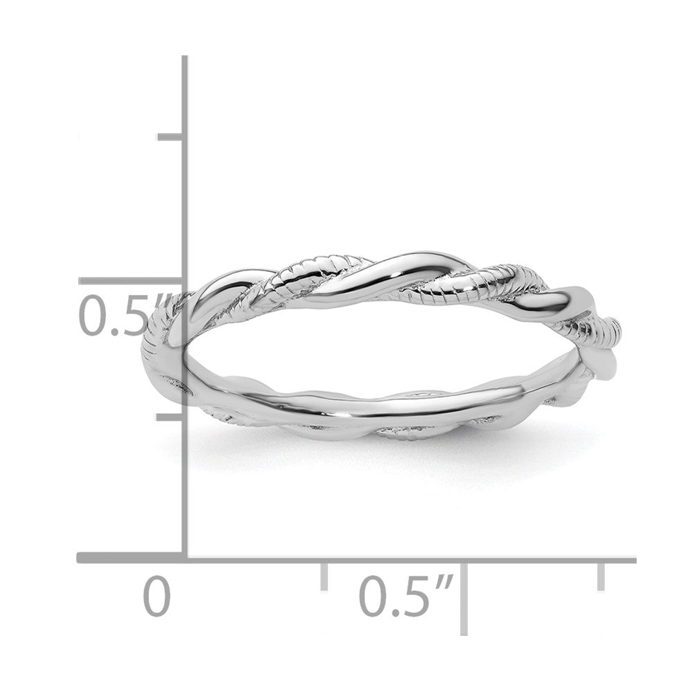 Sterling Silver Stackable Expressions Rhodium-plated Polished and Textured Twist Ring