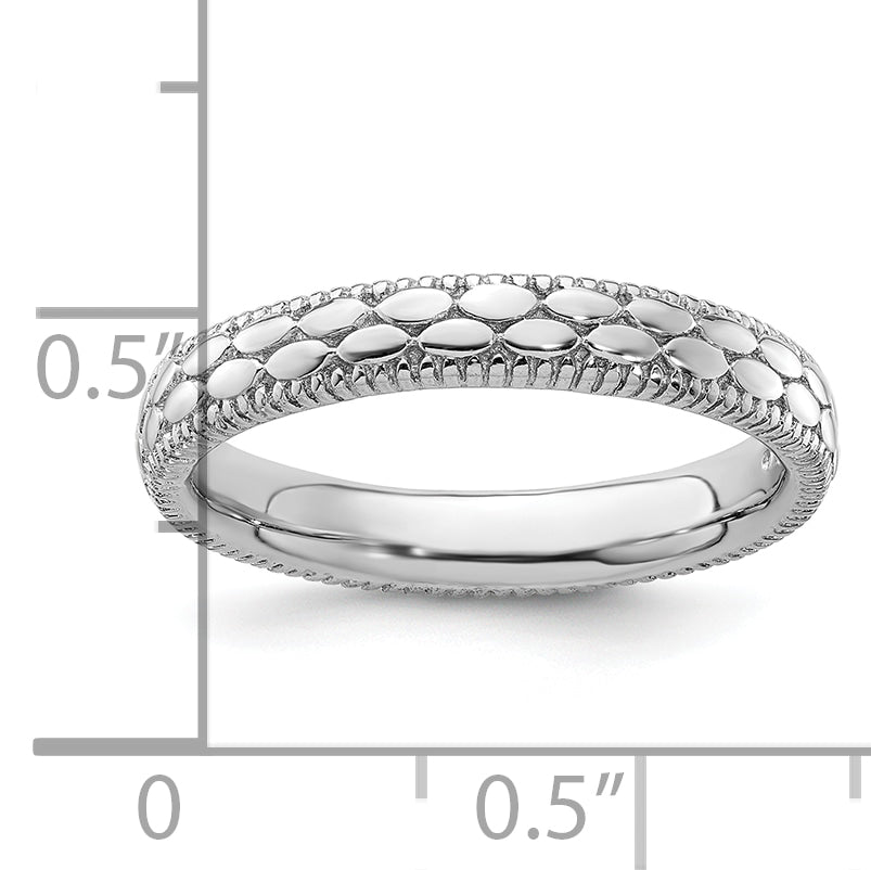 Sterling Silver Stackable Expressions Rhodium-plated Patterned Ring