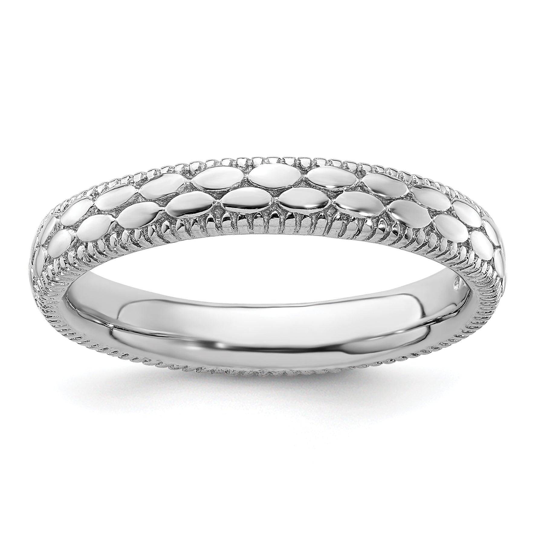 Sterling Silver Stackable Expressions Rhodium-plated Patterned Ring