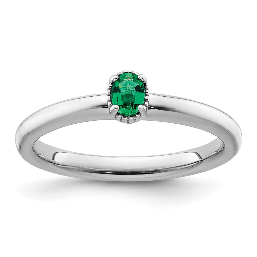 Sterling Silver Stackable Expressions Created Emerald Single Stone Ring