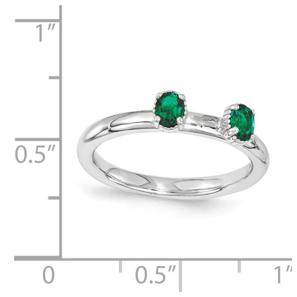 Sterling Silver Stackable Expressions Created Emerald Two Stone Ring