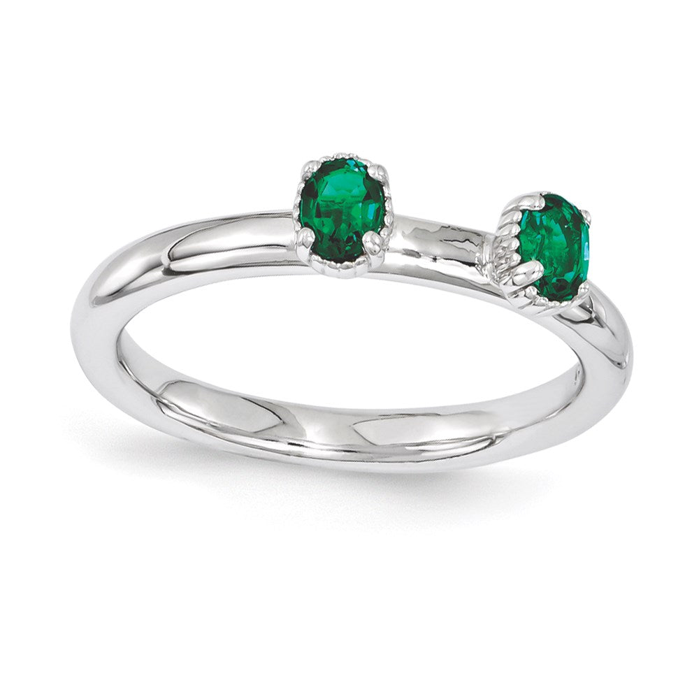 Sterling Silver Stackable Expressions Created Emerald Two Stone Ring