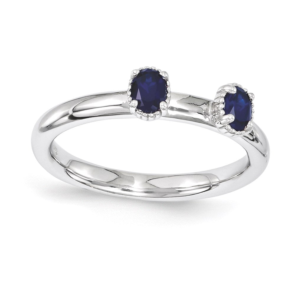 Sterling Silver Stackable Expressions Created Sapphire Two Stone Ring