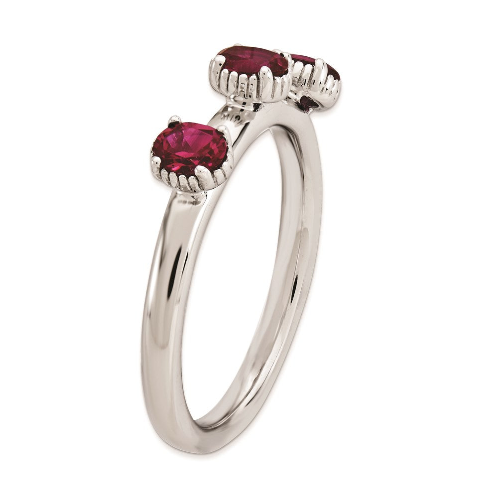 Sterling Silver Stackable Expressions Created Ruby Three Stone Ring