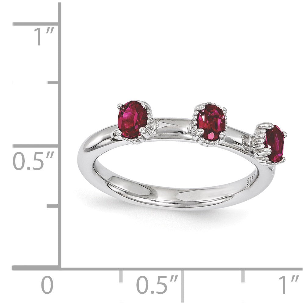 Sterling Silver Stackable Expressions Created Ruby Three Stone Ring