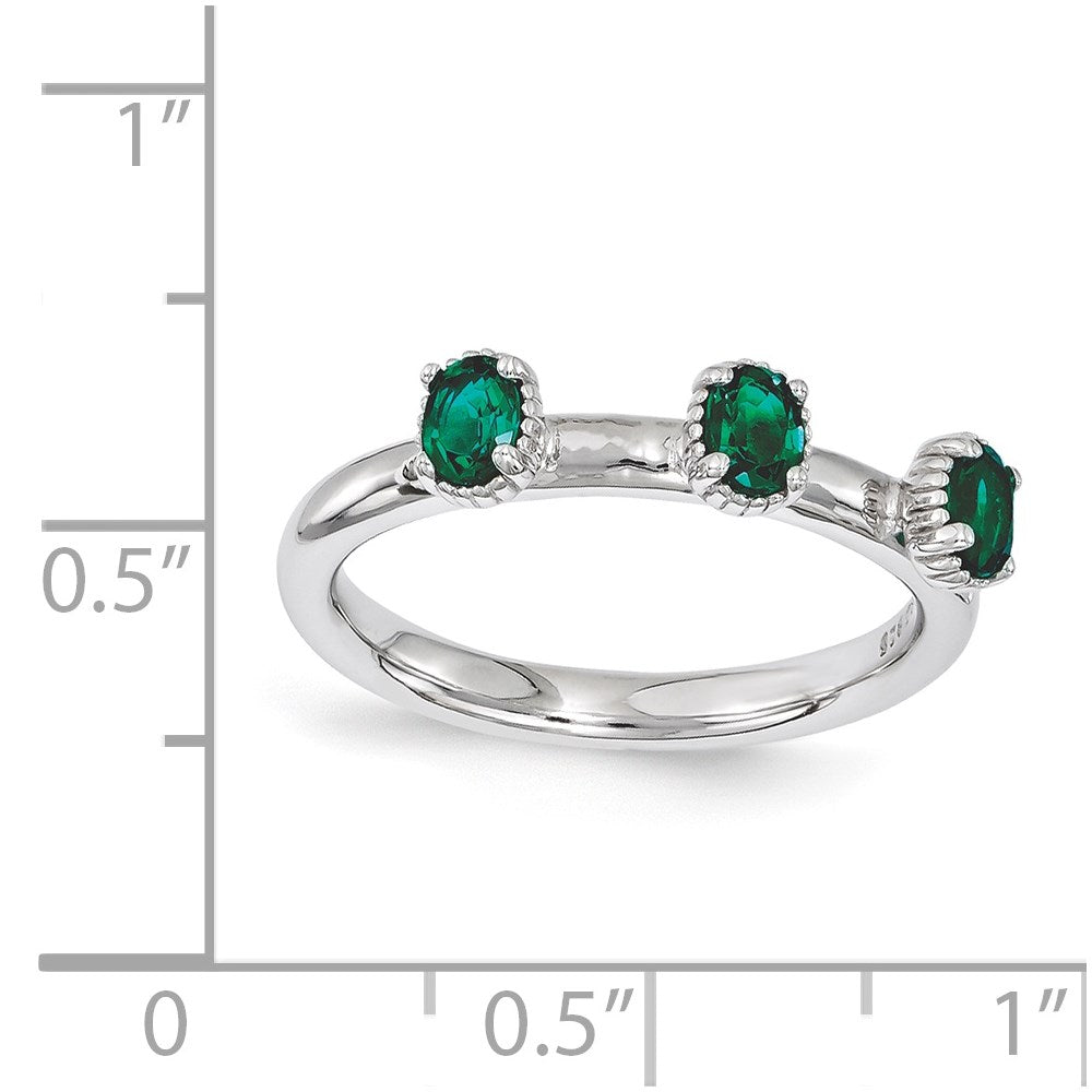 Sterling Silver Stackable Expressions Created Emerald Three Stone Ring