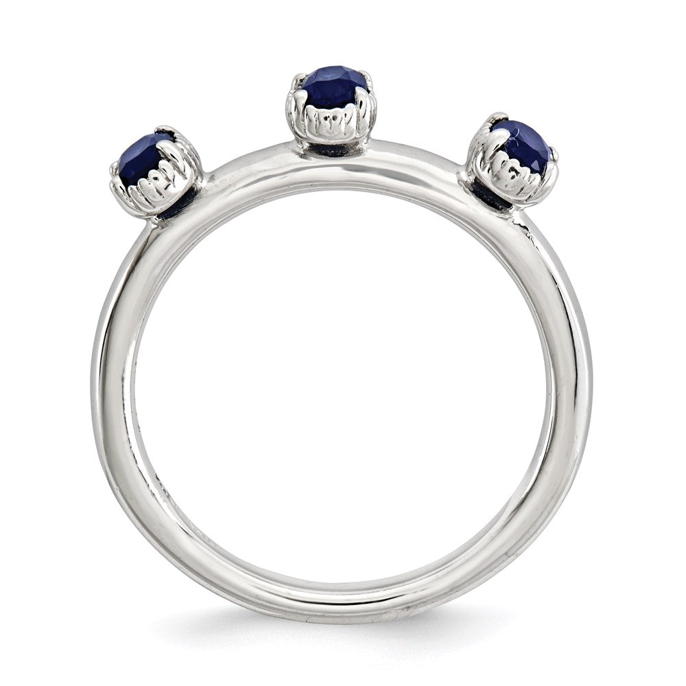 Sterling Silver Stackable Expressions Created Sapphire Three Stone Ring