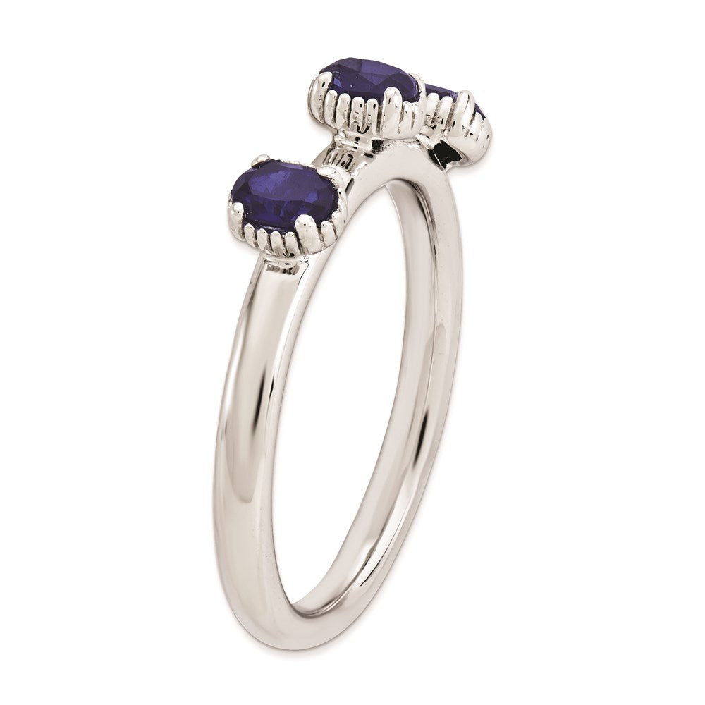 Sterling Silver Stackable Expressions Created Sapphire Three Stone Ring