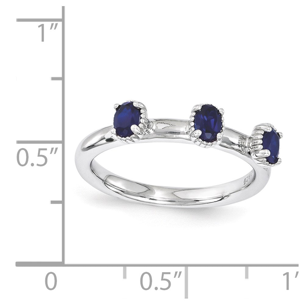 Sterling Silver Stackable Expressions Created Sapphire Three Stone Ring