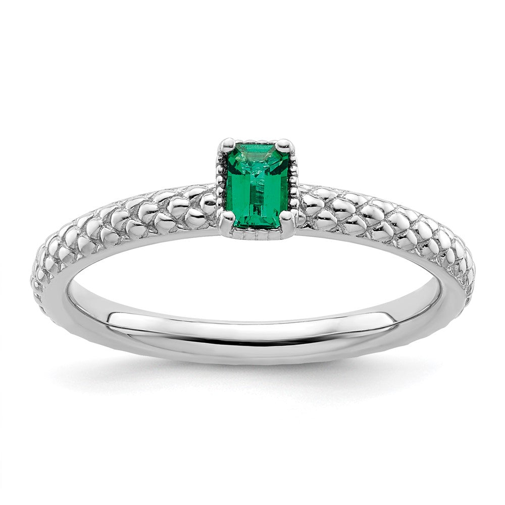 Sterling Silver Stackable Expressions Created Emerald Single Stone Ring