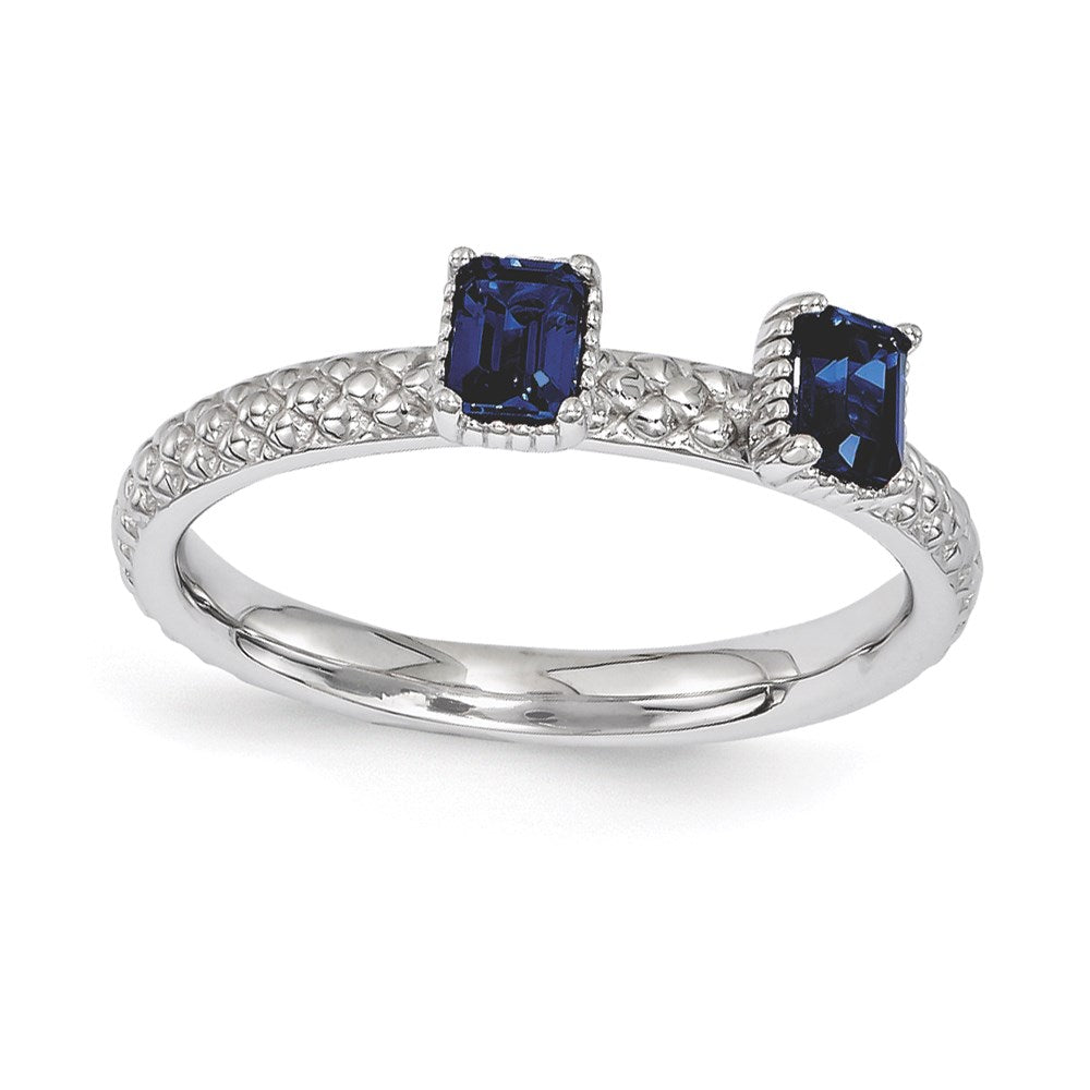 Sterling Silver Stackable Expressions Created Sapphire Two Stone Ring