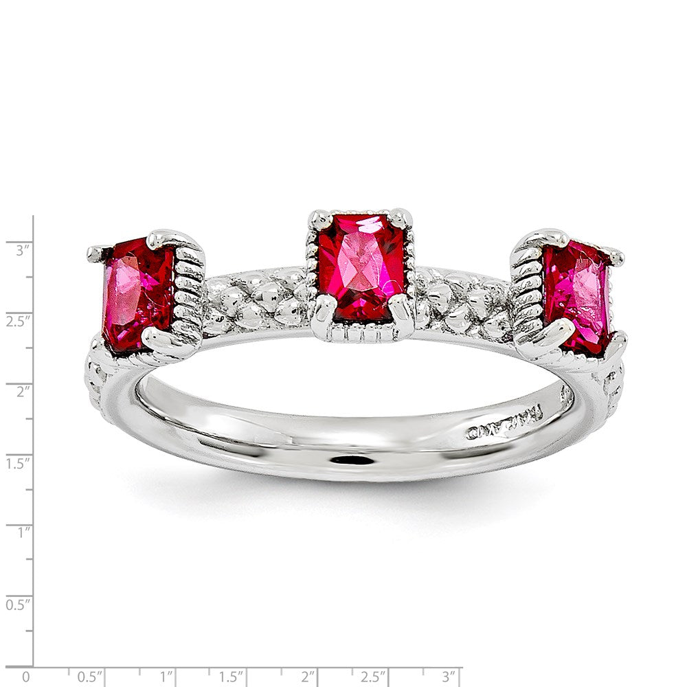 Sterling Silver Stackable Expressions Created Ruby Three Stone Ring