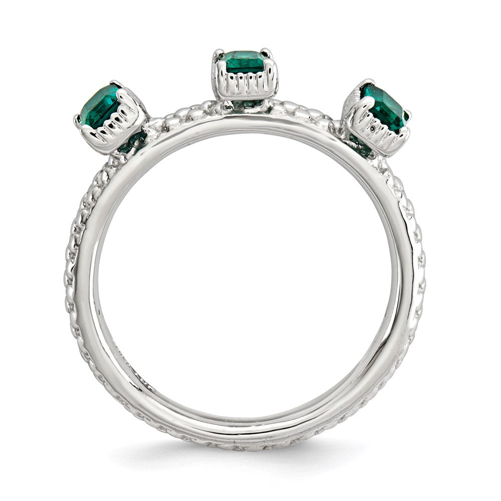 Sterling Silver Stackable Expressions Created Emerald Three Stone Ring