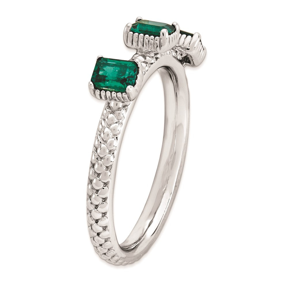 Sterling Silver Stackable Expressions Created Emerald Three Stone Ring