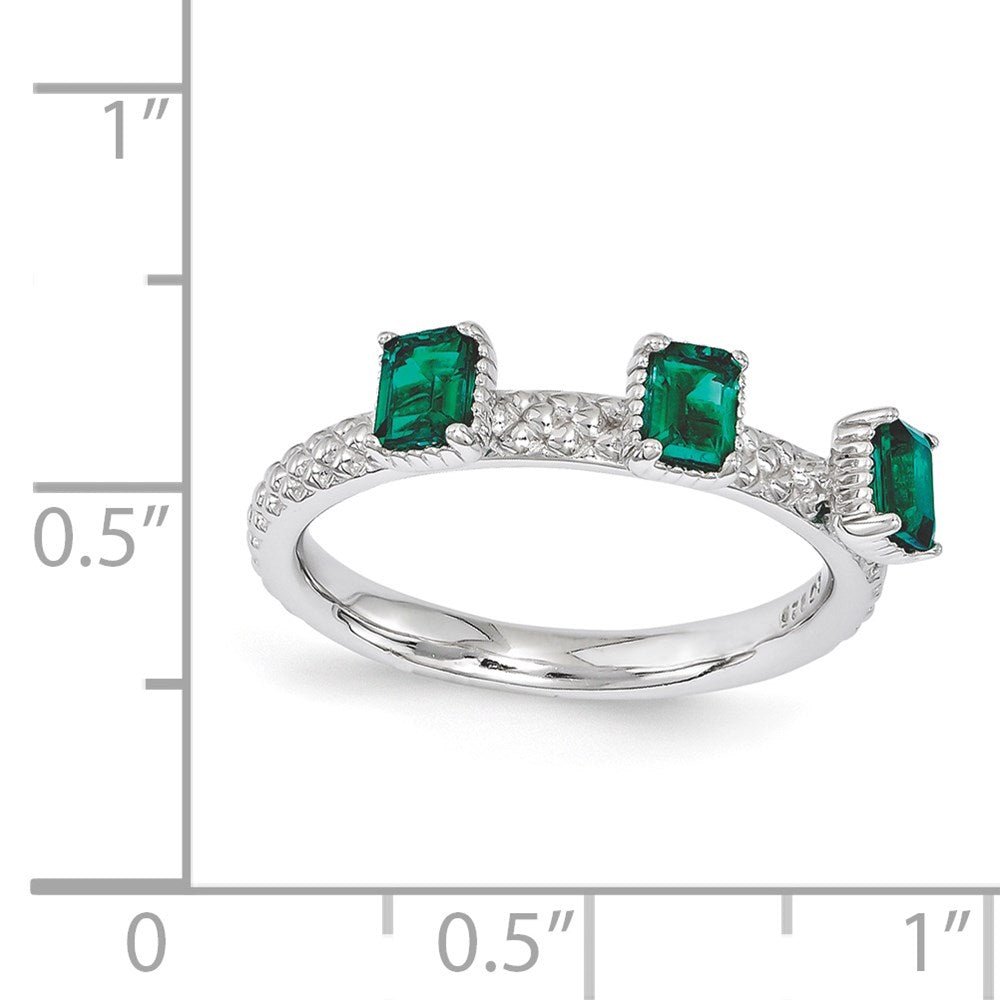 Sterling Silver Stackable Expressions Created Emerald Three Stone Ring