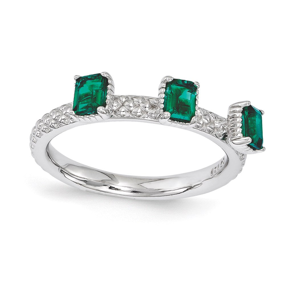 Sterling Silver Stackable Expressions Created Emerald Three Stone Ring