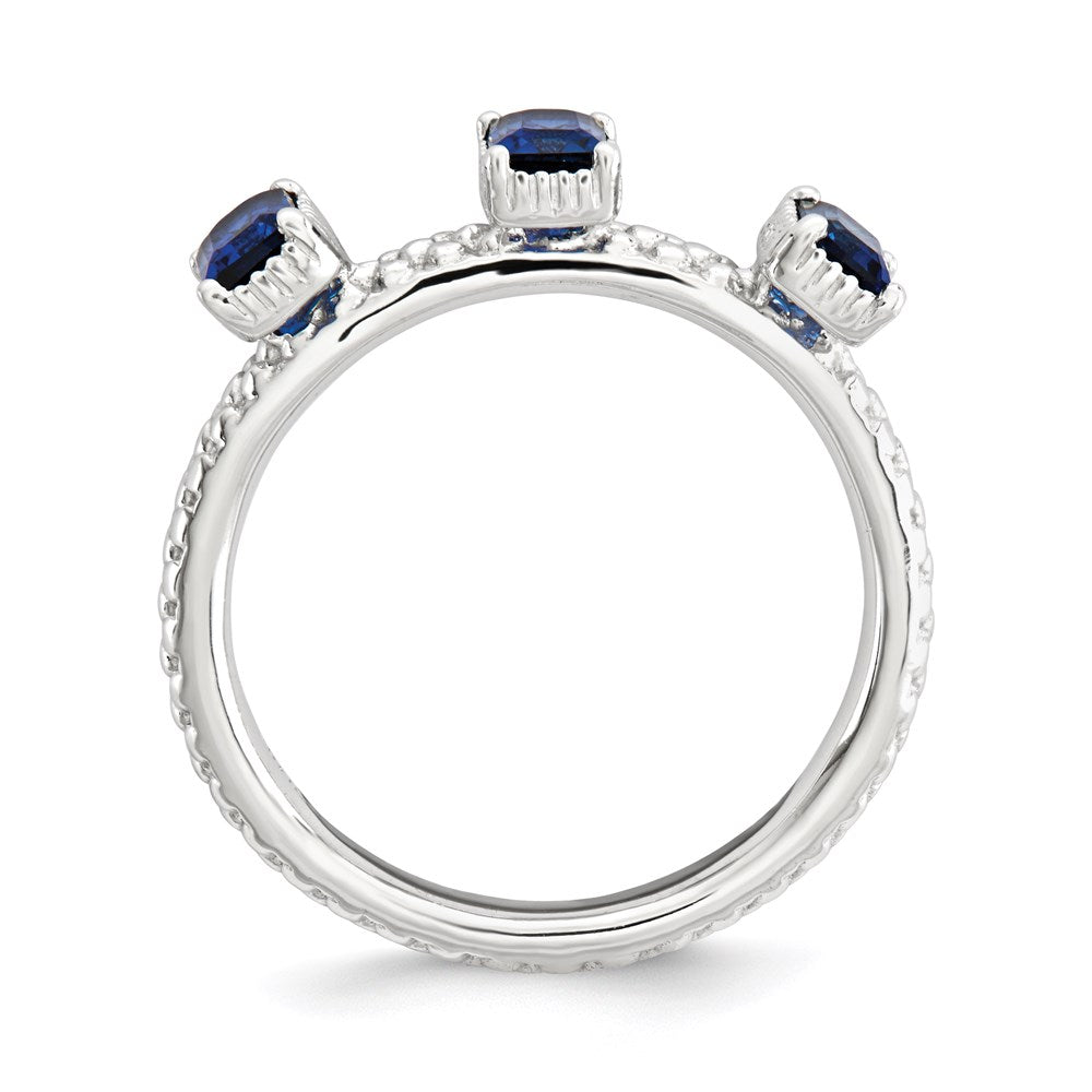 Sterling Silver Stackable Expressions Created Sapphire Three Stone Ring