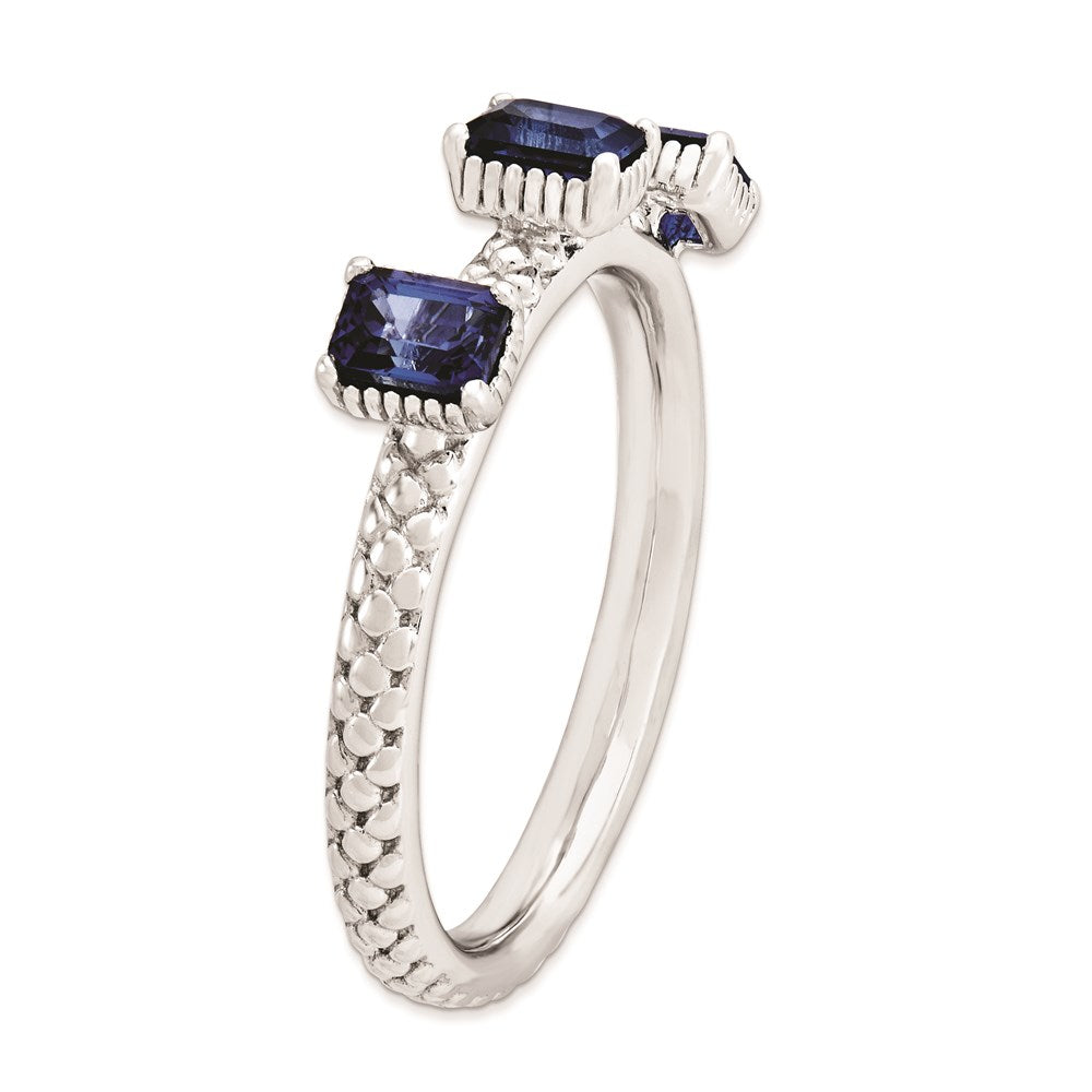 Sterling Silver Stackable Expressions Created Sapphire Three Stone Ring