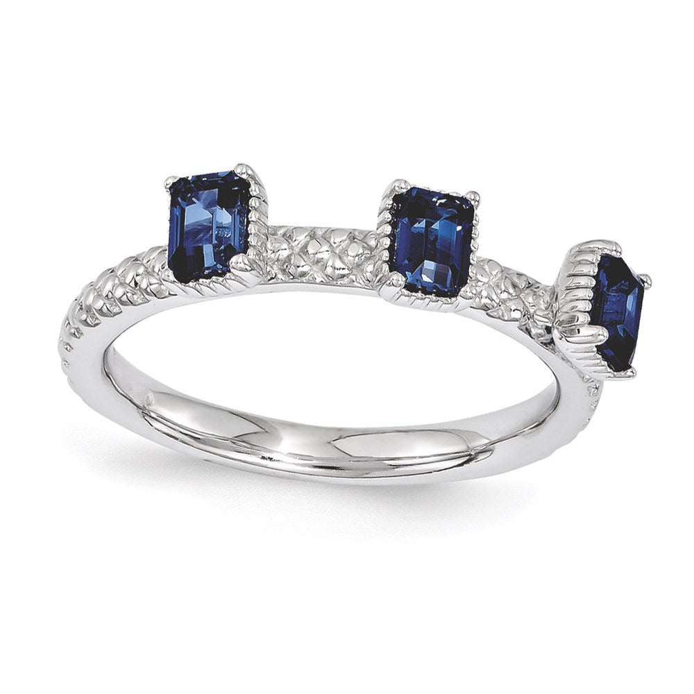 Sterling Silver Stackable Expressions Created Sapphire Three Stone Ring