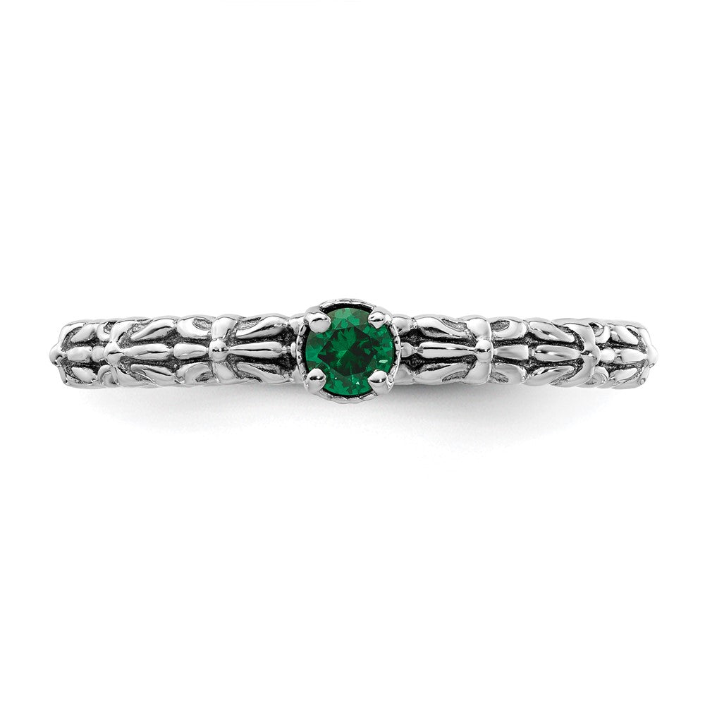 Sterling Silver Stackable Expressions Created Emerald Single Stone Ring