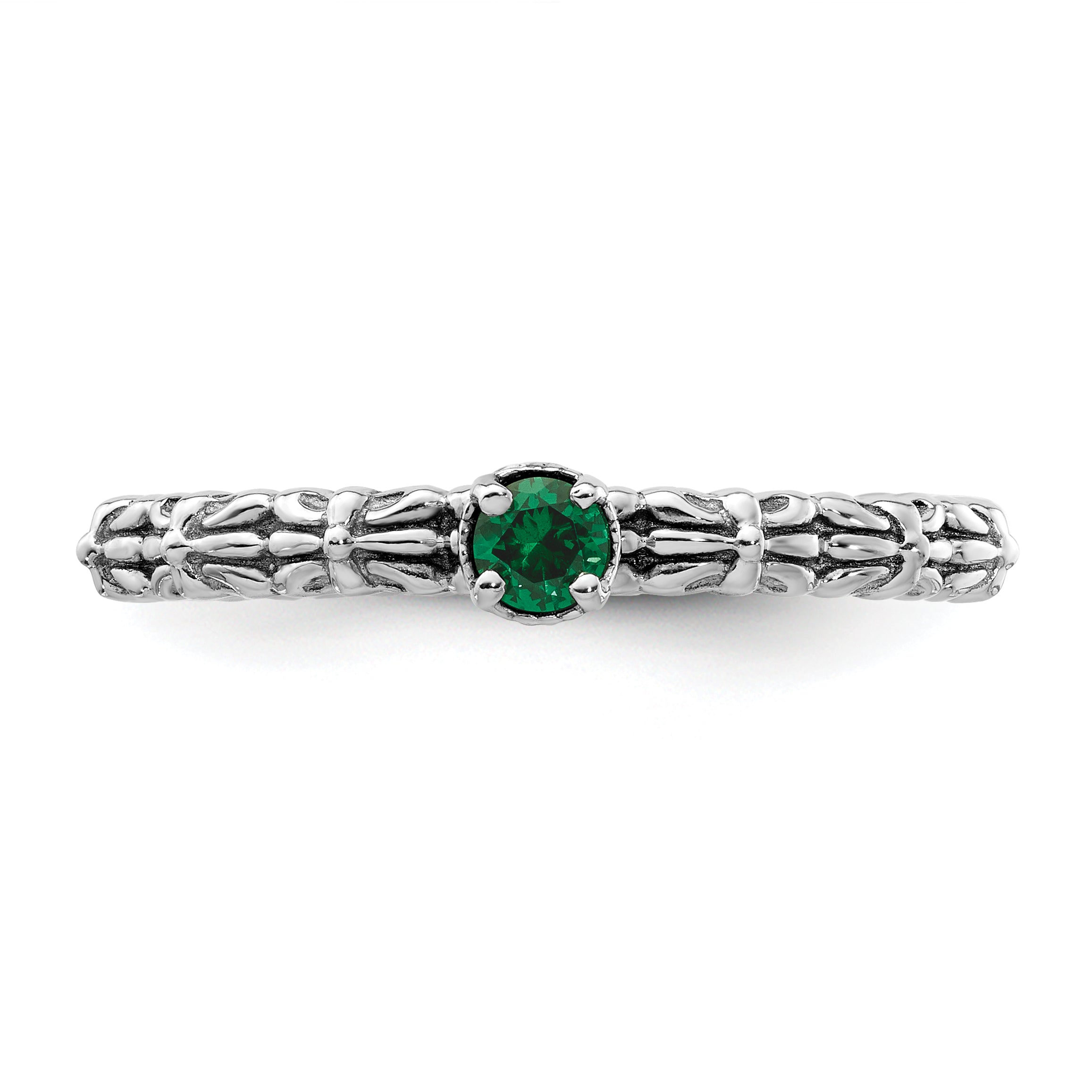 Sterling Silver Stackable Expressions Created Emerald Single Stone Ring