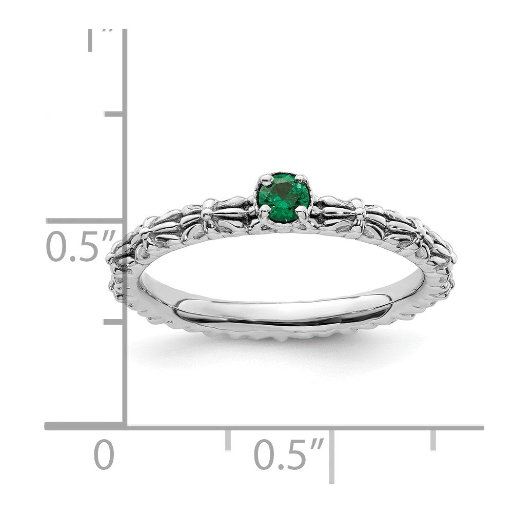 Sterling Silver Stackable Expressions Created Emerald Single Stone Ring