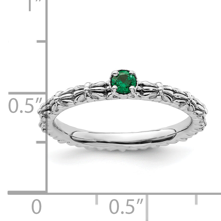 Sterling Silver Stackable Expressions Created Emerald Single Stone Ring