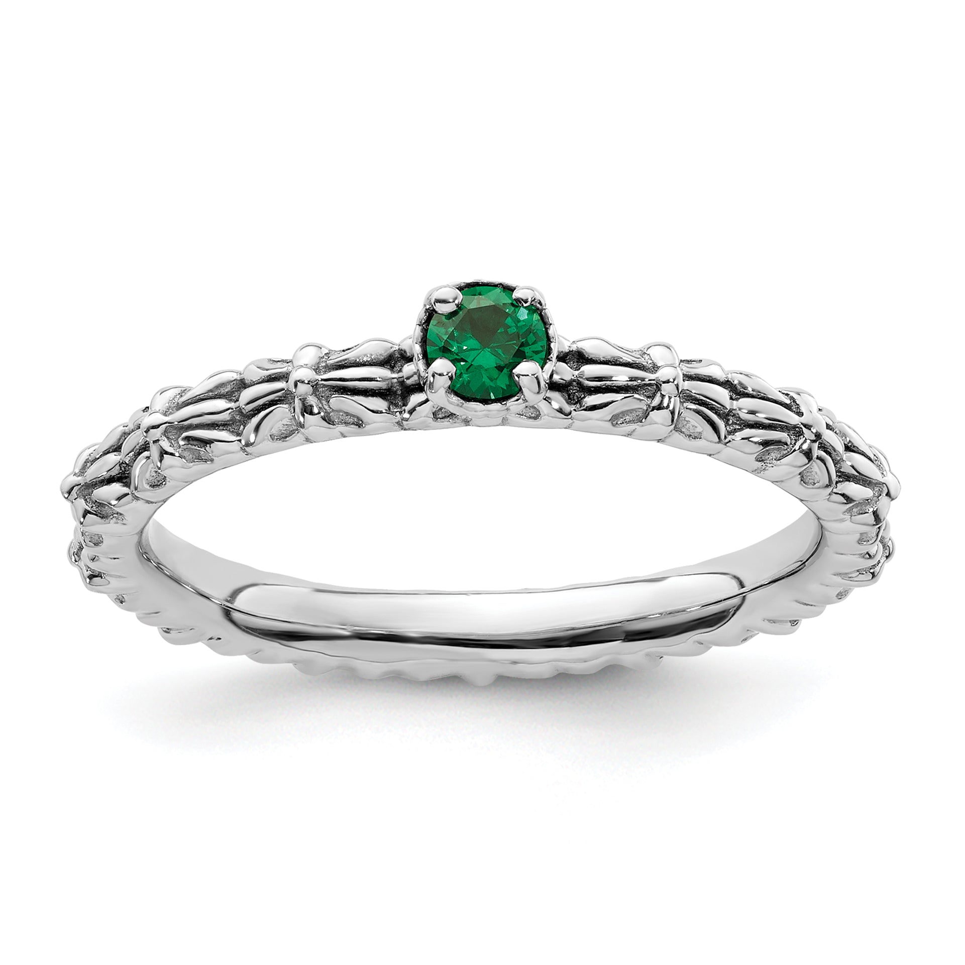 Sterling Silver Stackable Expressions Created Emerald Single Stone Ring