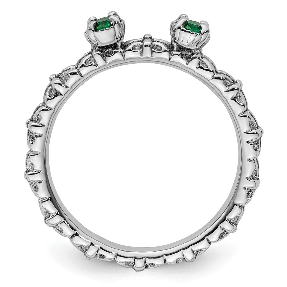 Sterling Silver Stackable Expressions Created Emerald Two Stone Ring