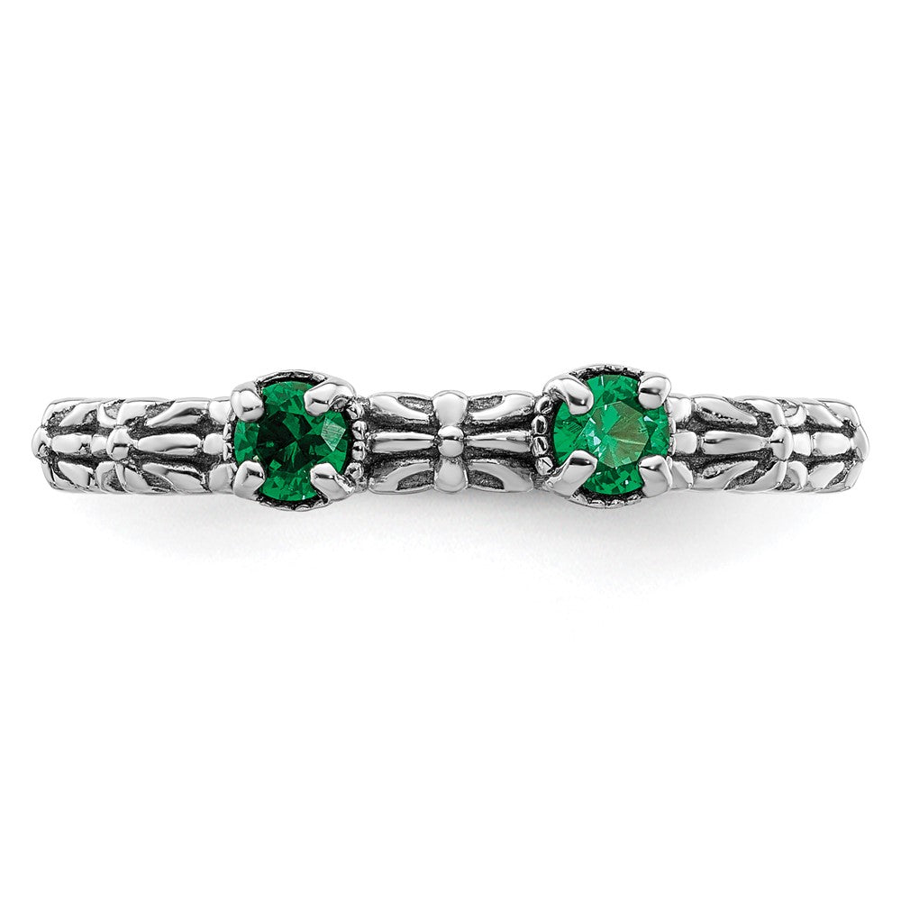 Sterling Silver Stackable Expressions Created Emerald Two Stone Ring