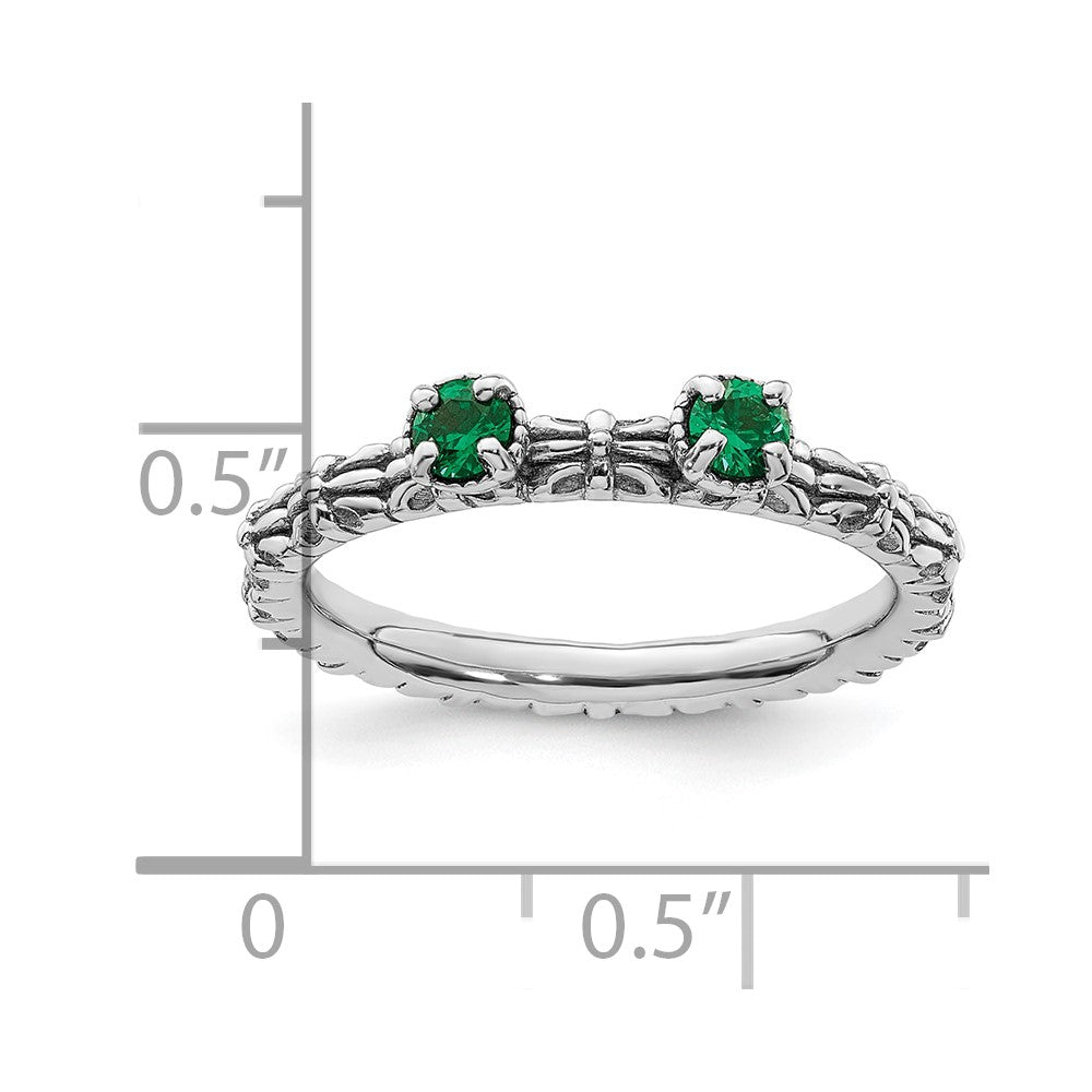 Sterling Silver Stackable Expressions Created Emerald Two Stone Ring