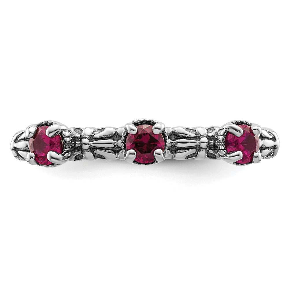 Sterling Silver Stackable Expressions Created Ruby Three Stone Ring