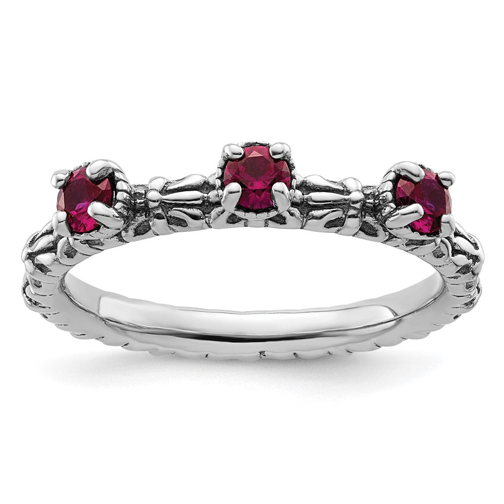 Sterling Silver Stackable Expressions Created Ruby Three Stone Ring