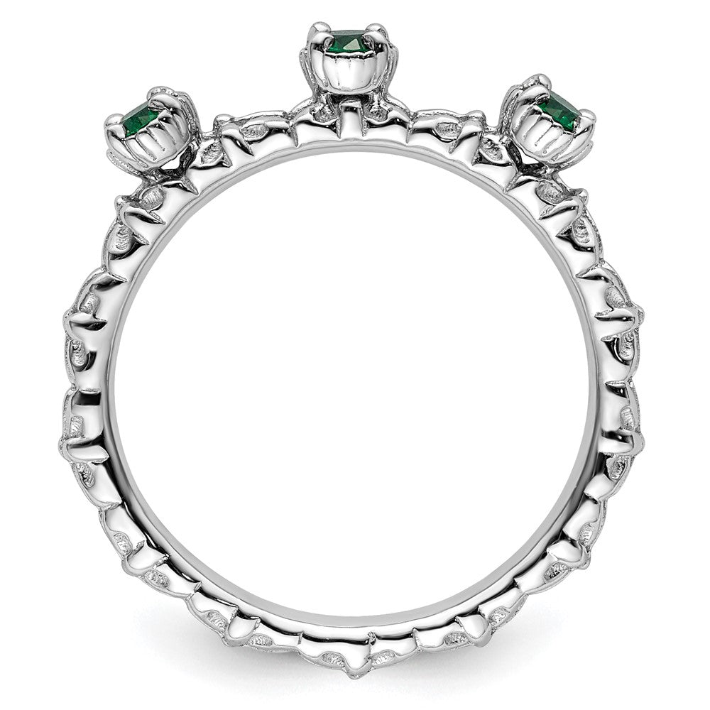 Sterling Silver Stackable Expressions Created Emerald Three Stone Ring